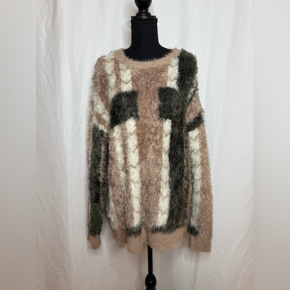 NWT Cozy Fuzzy Sweater - Brown and Black
